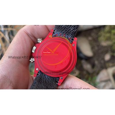 Daytona DIW Red Carbon Avia Red SA4130 Autoamtic Chronograph Mens Watch Best Edition N6F V2 Red Dial Nylon