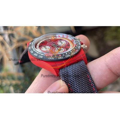 Daytona DIW Red Carbon Avia Red SA4130 Autoamtic Chronograph Mens Watch Best Edition N6F V2 Red Dial Nylon