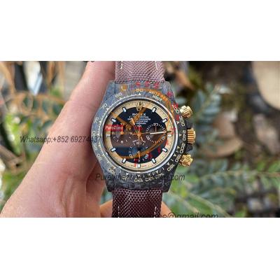 Daytona DIW Black Carbon Cream Invert Gold SA4130 Autoamtic Chronograph Mens Watch Best Edition N6F V2 Black Dial Nylon