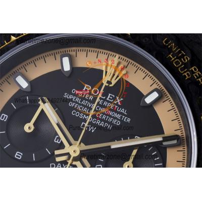 Daytona DIW Black Carbon Cream Invert Gold SA4130 Autoamtic Chronograph Mens Watch Best Edition N6F V2 Black Dial Nylon