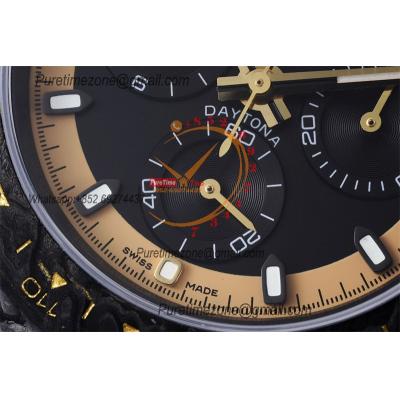 Daytona DIW Black Carbon Cream Invert Gold SA4130 Autoamtic Chronograph Mens Watch Best Edition N6F V2 Black Dial Nylon