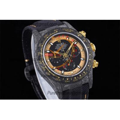 Daytona DIW Black Carbon Cream Invert Gold SA4130 Autoamtic Chronograph Mens Watch Best Edition N6F V2 Black Dial Nylon