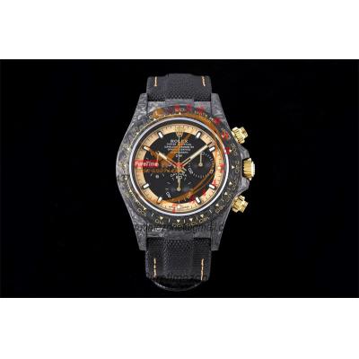 Daytona DIW Black Carbon Cream Invert Gold SA4130 Autoamtic Chronograph Mens Watch Best Edition N6F V2 Black Dial Nylon