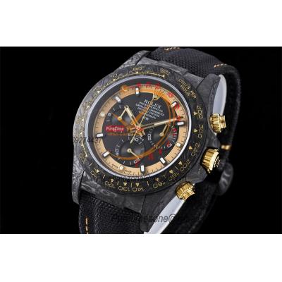 Daytona DIW Black Carbon Cream Invert Gold SA4130 Autoamtic Chronograph Mens Watch Best Edition N6F V2 Black Dial Nylon