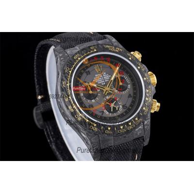 Daytona DIW Black Carbon CAvia Grey SA4130 Autoamtic Chronograph Mens Watch Best Edition N6F V2 Black Dial Nylon