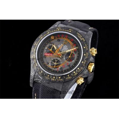 Daytona DIW Black Carbon CAvia Grey SA4130 Autoamtic Chronograph Mens Watch Best Edition N6F V2 Black Dial Nylon