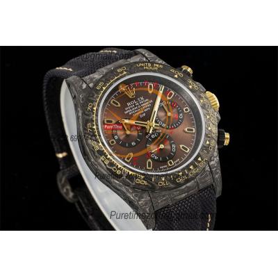 Daytona DIW Black Carbon Brown Bear SA4130 Autoamtic Chronograph Mens Watch Best Edition N6F V2 Brown Dial Nylon