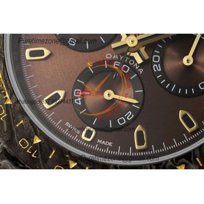 Daytona DIW Black Carbon Brown Bear SA4130 Autoamtic Chronograph Mens Watch Best Edition N6F V2 Brown Dial Nylon