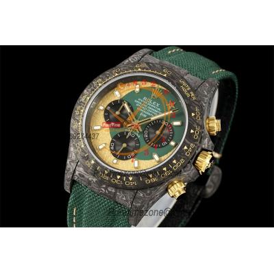 Daytona DIW Black Carbon Evolution Of The Ramadan SA4130 Autoamtic Chronograph Mens Watch Best Edition N6F V2 Green Dial