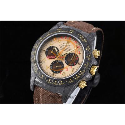 Daytona DIW Black Carbon Desert Eagle Arabic SA4130 Autoamtic Chronograph Mens Watch Best Edition N6F V2 Gold Dial Nylon