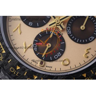 Daytona DIW Black Carbon Desert Eagle Arabic SA4130 Autoamtic Chronograph Mens Watch Best Edition N6F V2 Gold Dial Nylon