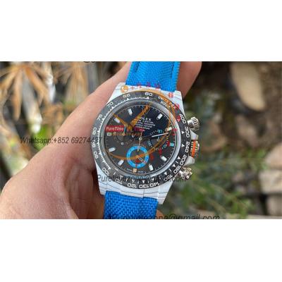 Daytona DIW White Carbon Racing Blue SA4130 Autoamtic Chronograph Mens Watch Best Edition N6F V2 White Dial Nylon