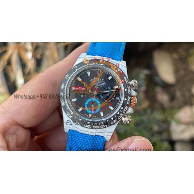 Daytona DIW White Carbon Racing Blue SA4130 Autoamtic Chronograph Mens Watch Best Edition N6F V2 White Dial Nylon