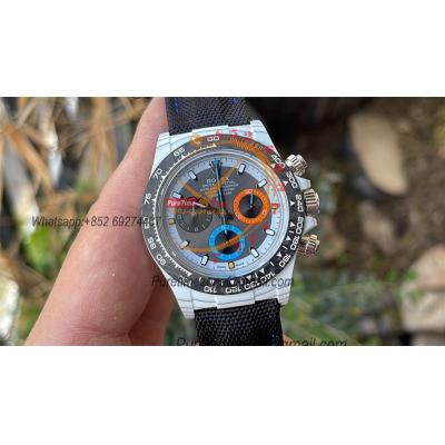 Daytona DIW White Carbon Monaco SA4130 Autoamtic Chronograph Mens Watch Best Edition N6F V2 Black Dial Nylon