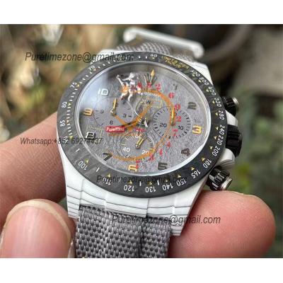 Daytona DIW White Carbon Space Mission SA4130 Autoamtic Chronograph Mens Watch Best Edition N6F V2 Gray Dial Nylon