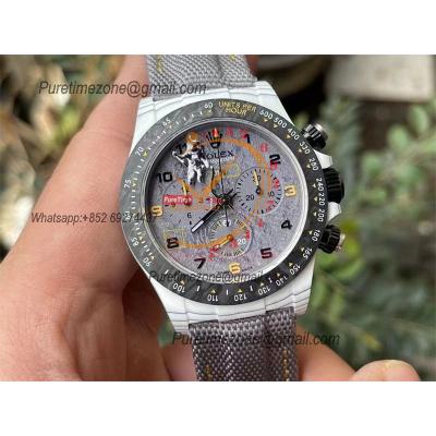 Daytona DIW White Carbon Space Mission SA4130 Autoamtic Chronograph Mens Watch Best Edition N6F V2 Gray Dial Nylon