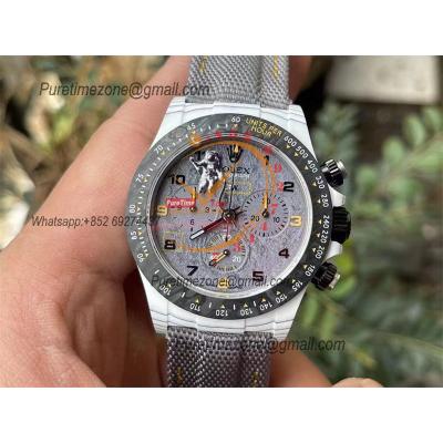 Daytona DIW White Carbon Space Mission SA4130 Autoamtic Chronograph Mens Watch Best Edition N6F V2 Gray Dial Nylon