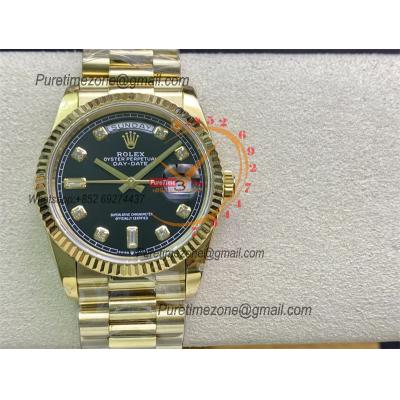 Daydate 36mm 18238 A2836 Automatic Mens Watch Best Edition BPF YG Black Diamonds Dial President Bracelet