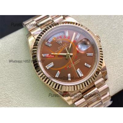 Daydate 40mm 228235 A3255 Automatic Mens Watch Best Edition BPF RG Brown Diamond Stick Dial President Bracelet