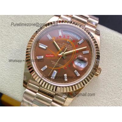 Daydate 40mm 228235 A3255 Automatic Mens Watch Best Edition BPF RG Brown Diamond Stick Dial President Bracelet