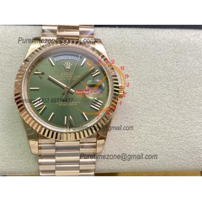 Daydate 40 228235 A3255 Automatic Mens Watch Best Edition BPF RG Green Roman Dial President Bracelet CHS