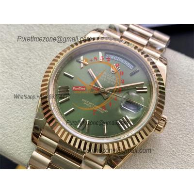 Daydate 40 228235 A3255 Automatic Mens Watch Best Edition BPF RG Green Roman Dial President Bracelet CHS