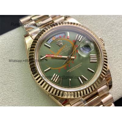 Daydate 40 228235 A3255 Automatic Mens Watch Best Edition BPF RG Green Roman Dial President Bracelet CHS