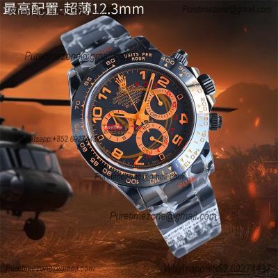 Daytona Blaken A7750 Automatic Chronograph Mens Watch Best Edition BLAKENF PVD Steel All Black Orange Dial CHS