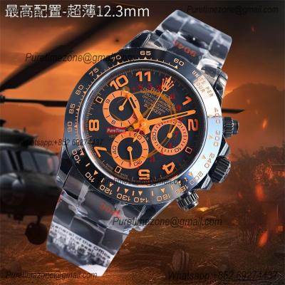 Daytona Blaken A7750 Automatic Chronograph Mens Watch Best Edition BLAKENF PVD Steel All Black Orange Dial CHS