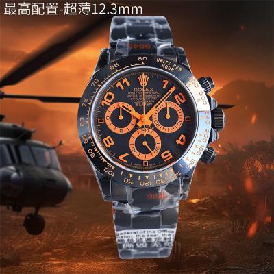 Daytona Blaken A7750 Automatic Chronograph Mens Watch Best Edition BLAKENF PVD Steel All Black Orange Dial CHS