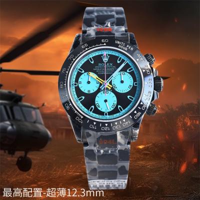 Daytona Blaken A7750 Automatic Chronograph Mens Watch Best Edition BLAKENF PVD Steel All Black Blue Dial CHS