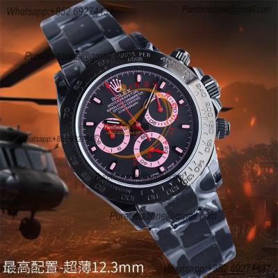 Daytona Blaken A7750 Automatic Chronograph Mens Watch Best Edition BLAKENF PVD Steel All Black  Pink Dial CHS