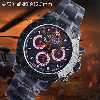 Daytona Blaken A7750 Automatic Chronograph Mens Watch Best Edition BLAKENF PVD Steel All Black  Pink Dial CHS