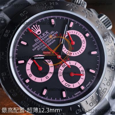 Daytona Blaken A7750 Automatic Chronograph Mens Watch Best Edition BLAKENF PVD Steel All Black  Pink Dial CHS