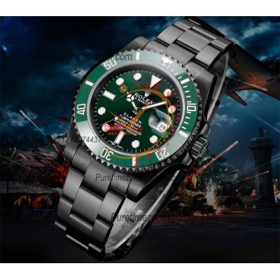 Submariner BLAKEN A3135 Automatic Mens Watch Best Edition BLAKENF 40 PVD Steel All Black Green Dial Oyster Steel Bracele