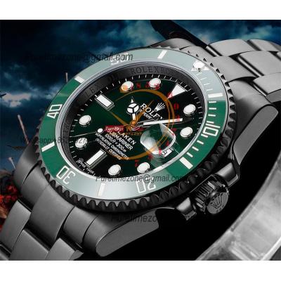 Submariner BLAKEN A3135 Automatic Mens Watch Best Edition BLAKENF 40 PVD Steel All Black Green Dial Oyster Steel Bracele