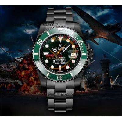 Submariner BLAKEN A3135 Automatic Mens Watch Best Edition BLAKENF 40 PVD Steel All Black Green Dial Oyster Steel Bracele