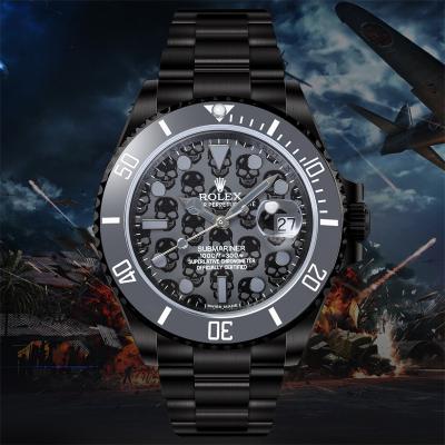 Submariner BLAKEN A3135  Automatic Mens Watch Best Edition BLAKENF 40 PVD Steel All Black Skull Dial Oyster SS Bracelet