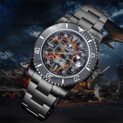 Submariner BLAKEN A3135  Automatic Mens Watch Best Edition BLAKENF 40 PVD Steel All Black Skull Dial Oyster SS Bracelet