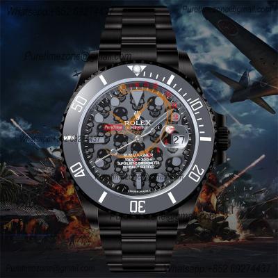 Submariner BLAKEN A3135  Automatic Mens Watch Best Edition BLAKENF 40 PVD Steel All Black Skull Dial Oyster SS Bracelet