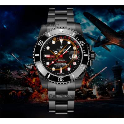 Submariner BLAKEN A3135  Automatic Mens Watch Best Edition BLAKENF 40 PVD Steel All Black Dial Oyster SS Bracelet CHS