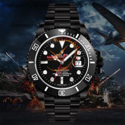 Submariner BLAKEN A3135  Automatic Mens Watch Best Edition BLAKENF 40 PVD Steel All Black Red Dial Oyster SS Bracelet CH