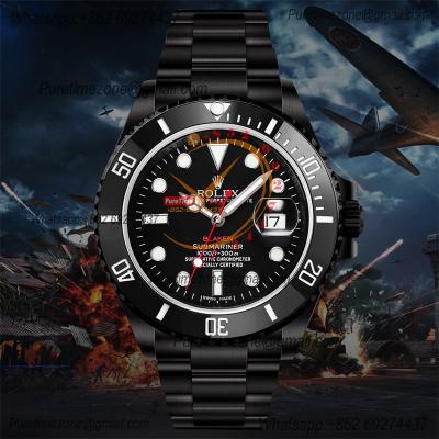 Submariner BLAKEN A3135  Automatic Mens Watch Best Edition BLAKENF 40 PVD Steel All Black Red Dial Oyster SS Bracelet CH