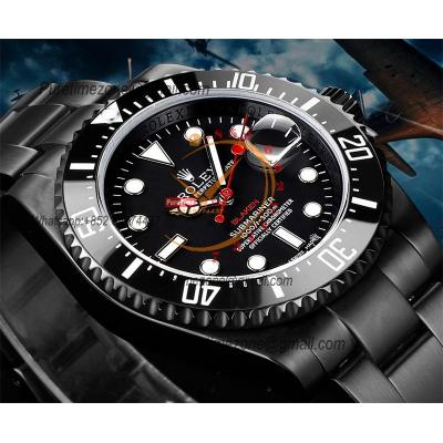 Submariner BLAKEN A3135  Automatic Mens Watch Best Edition BLAKENF 40 PVD Steel All Black Red Dial Oyster SS Bracelet CH