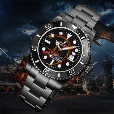 Submariner BLAKEN A3135  Automatic Mens Watch Best Edition BLAKENF 40 PVD Steel All Black Red Dial Oyster SS Bracelet CH