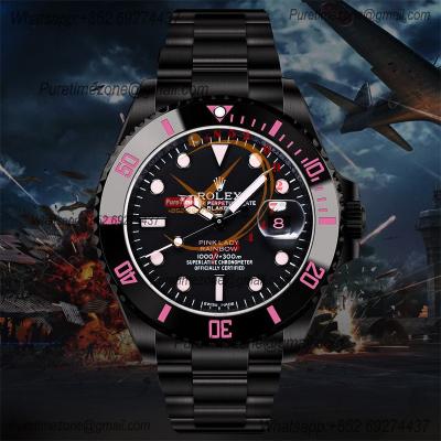 Submariner BLAKEN A3135 Automatic Mens Watch Best Edition BLAKENF 40 PVD Steel All Black Pink Dial Oyster SS Bracelet