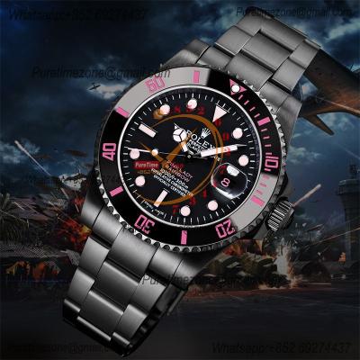 Submariner BLAKEN A3135 Automatic Mens Watch Best Edition BLAKENF 40 PVD Steel All Black Pink Dial Oyster SS Bracelet