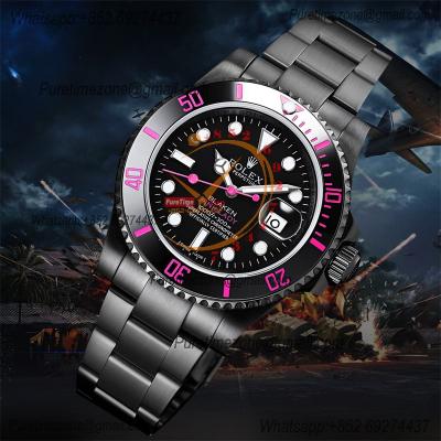 Submariner BLAKEN A3135  Automatic Mens Watch Best Edition BLAKENF 40 PVD Steel All Black Pink Dial Oyster SS Bracelet