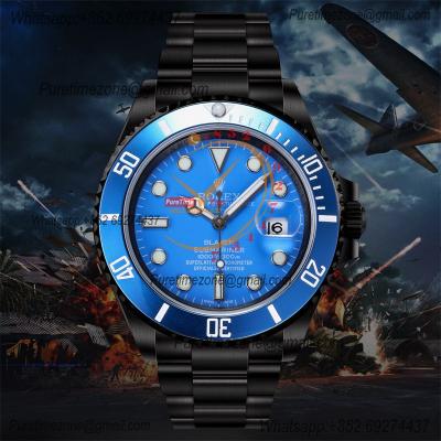 Submariner BLAKEN A3135 Automatic Mens Watch Best Edition BLAKENF 40 PVD Steel All Black Blue Dial Oyster SS Bracelet