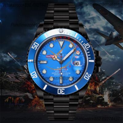 Submariner BLAKEN A3135 Automatic Mens Watch Best Edition BLAKENF 40 PVD Steel All Black Blue Dial Oyster SS Bracelet